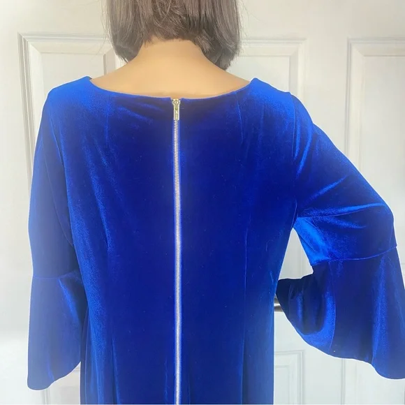 Calvin Klein Velvet Bell Sleeve Sheath Dress - Picture 9 of 13